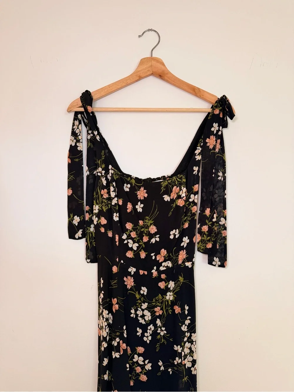 Reformation Black Floral Tie-Shoulder Midi Dress - Picture 2 of 6